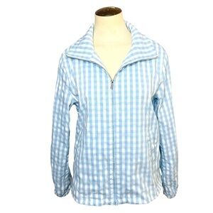 BYLYSE Spenard Blue White Gingham Jacket Full Zip Sz M Retro Windbreaker Pockets